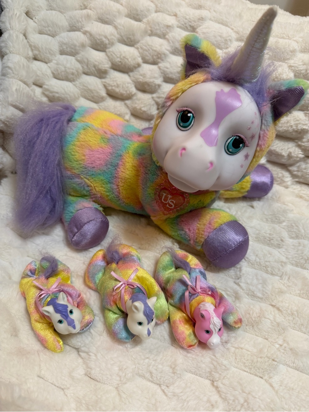 Just Play Unicorn Surprise Skyla Purple Plush 11" with 3 babies EUC
